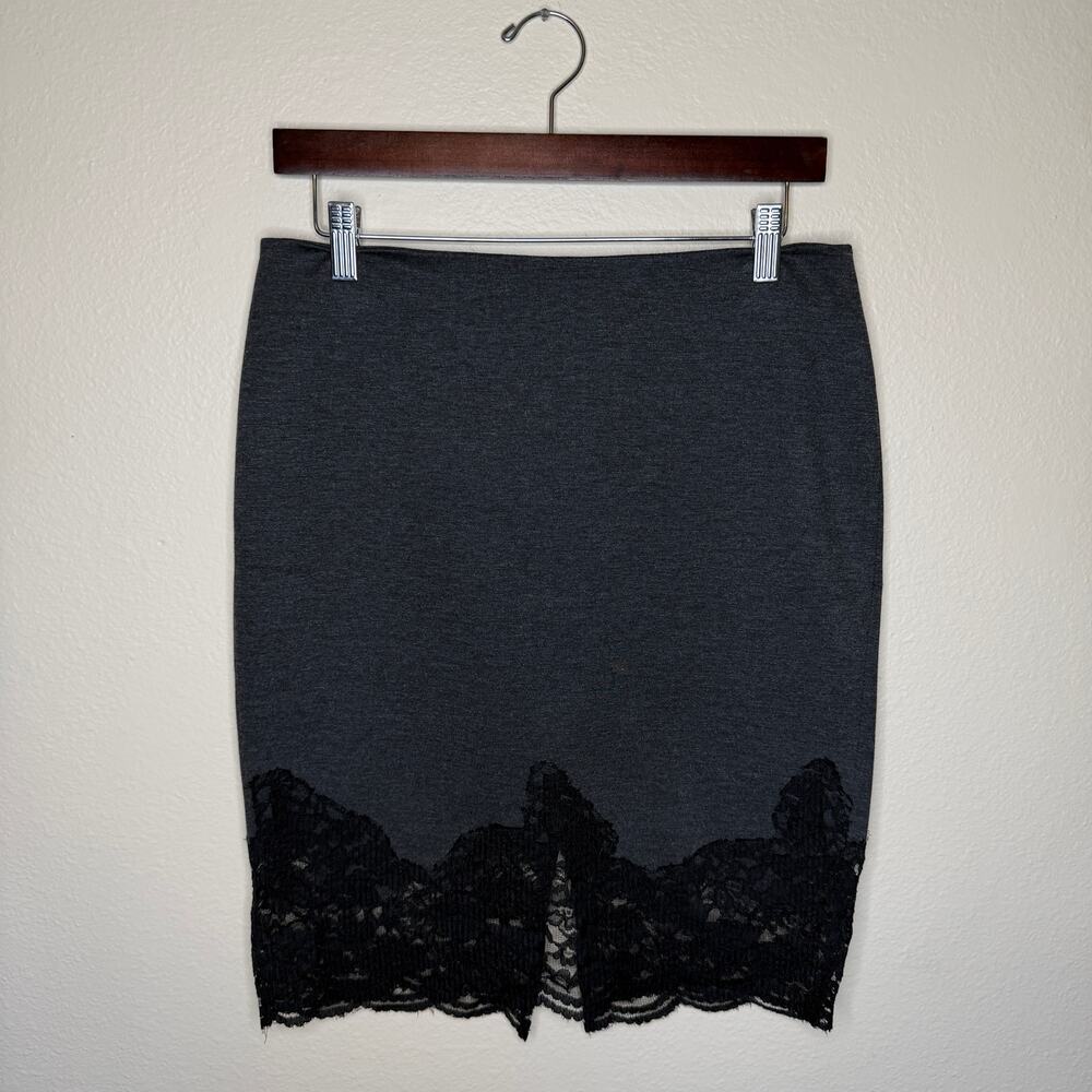 Vince Camuto Lace Trim Black Pencil Skirt 8P